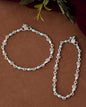 Jewels Nest Set of 2 Silver-Plated Anklets with Green Beads & Leaf Motifs