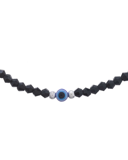 Jewels Nest Set of 2 Black Beaded Evil Eye Anklets with Silver-Toned Shell Charms