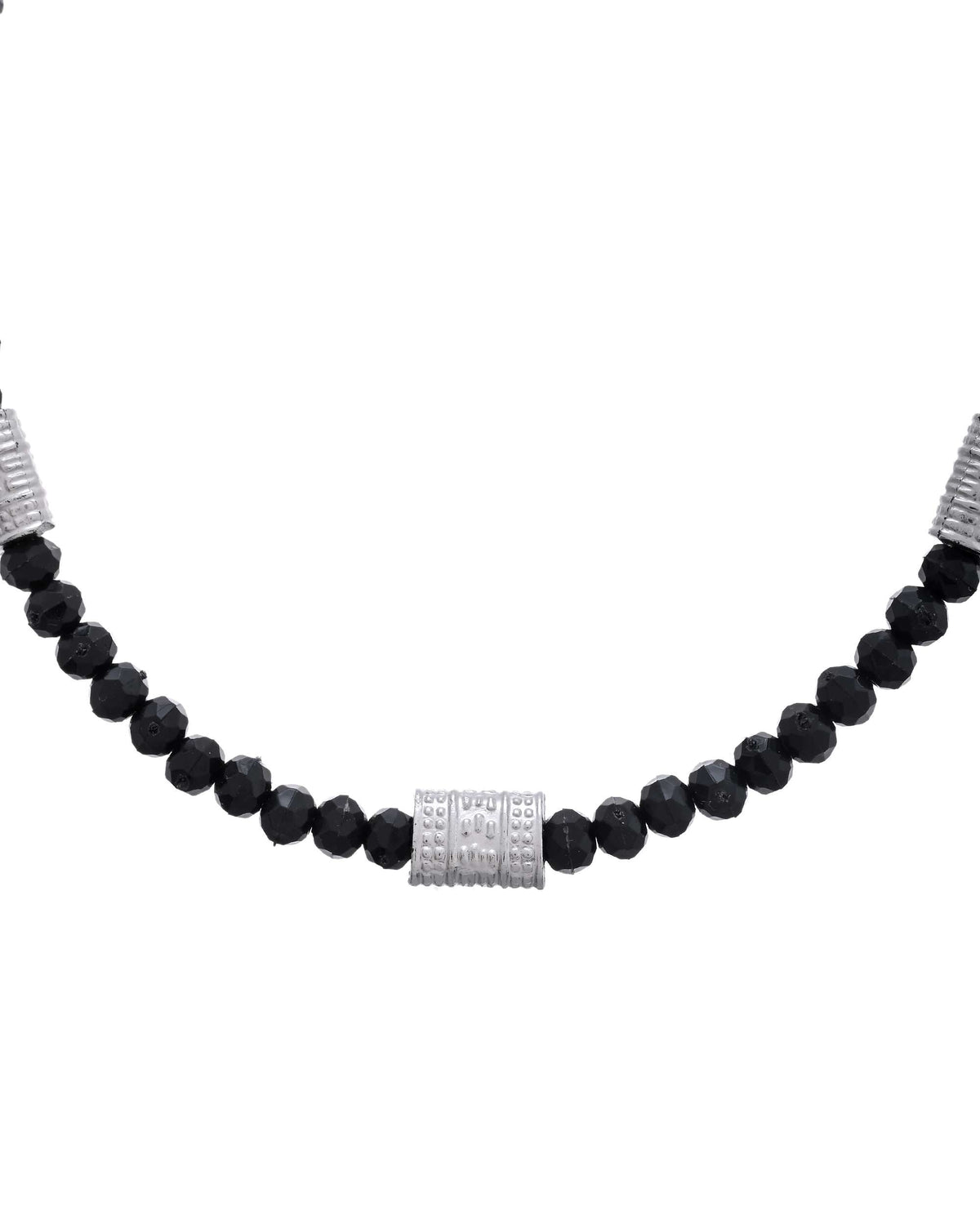 Jewels Nest Set of 2 Silver-Plated Anklets with Polished Black Beads and Barrel Charms