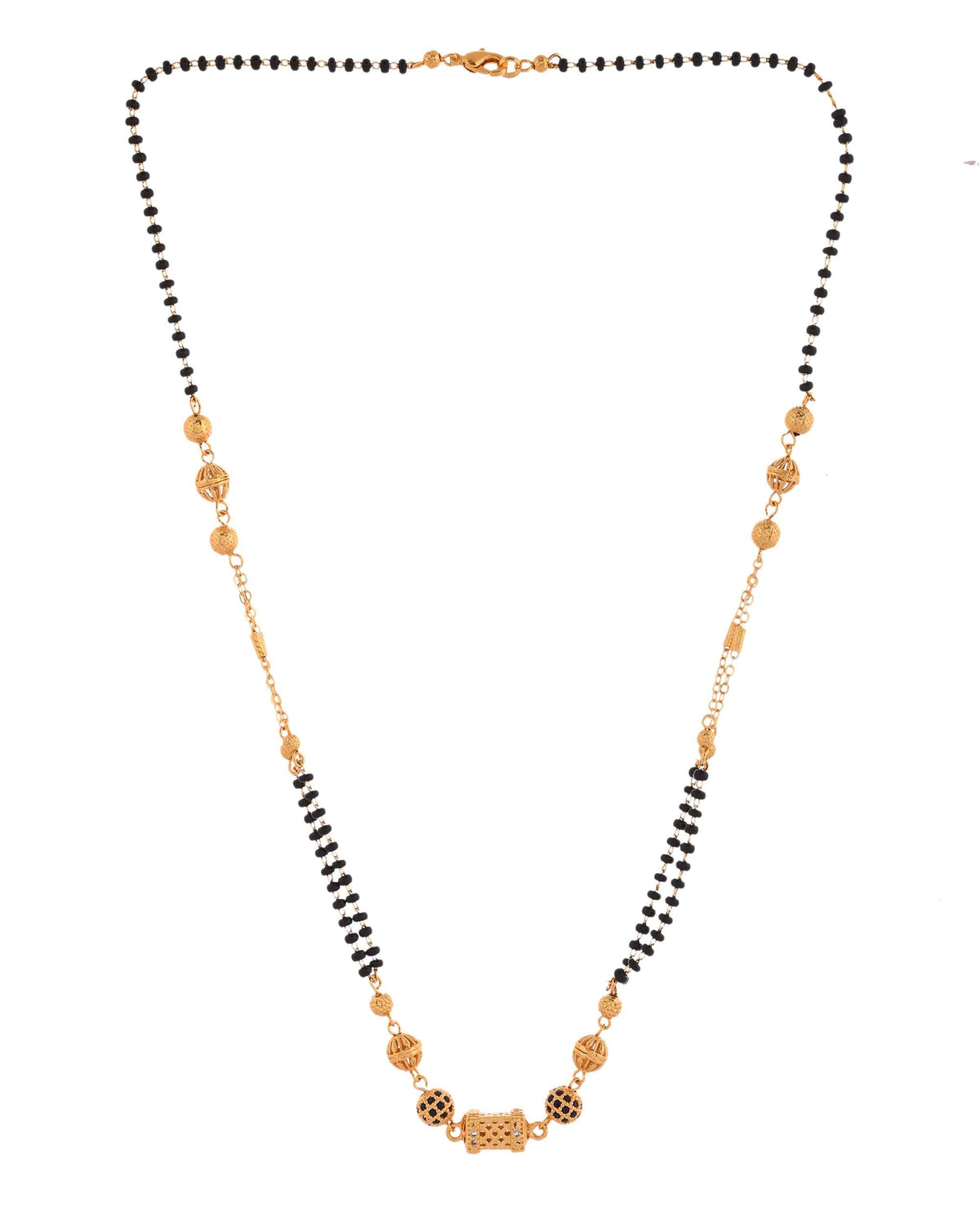 Jewels Nest Gold-Plated Traditional Double-Line Mangalsutra with Barrel Pendant
