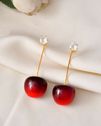 Jewels Nest Gold-Tone Cherry Drop Earrings with Crystal Studs for Women
