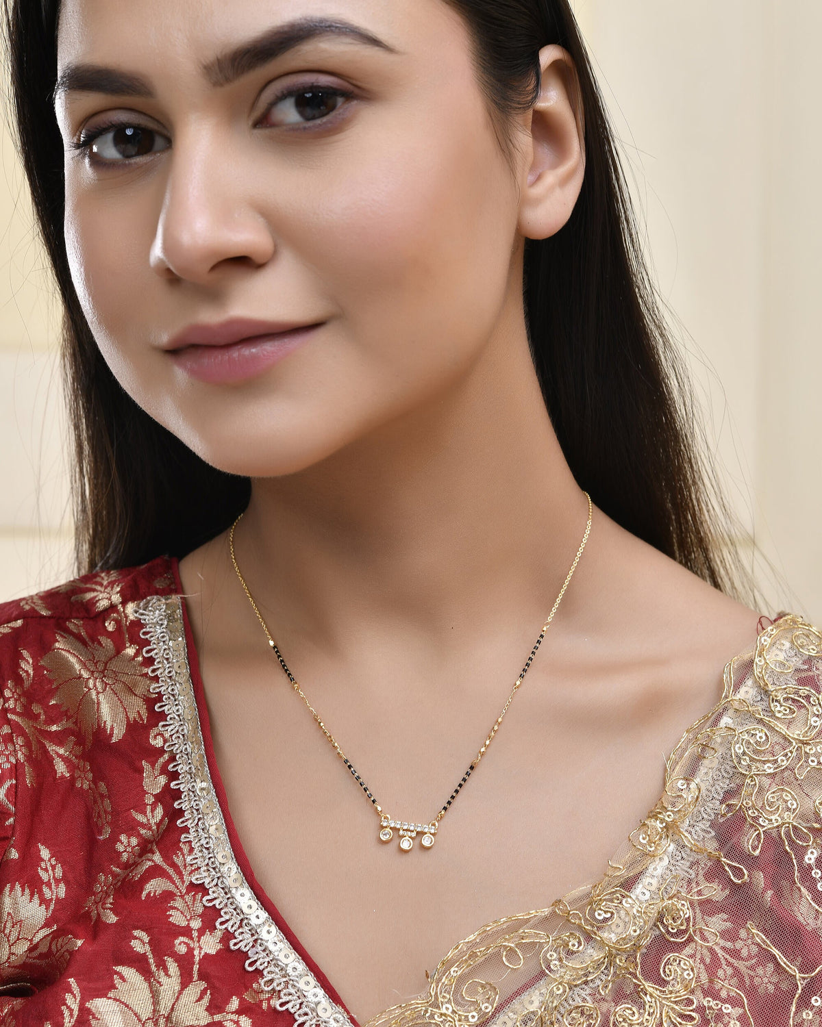 Jewels Nest Sleek Crystal Drop Gold-Polished Mangal Sutra
