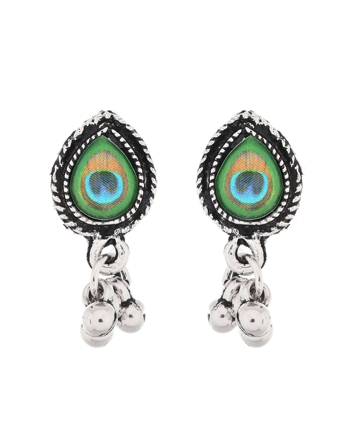 Jewels Nest Oxidised Silver Peacock Feather Necklace with Matching Earrings Set