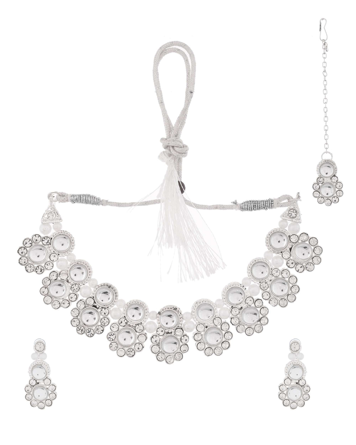 Jewels Nest Oxidized Silver Mirror Choker Necklace Set with Earrings – Boho Tribal Jewellery