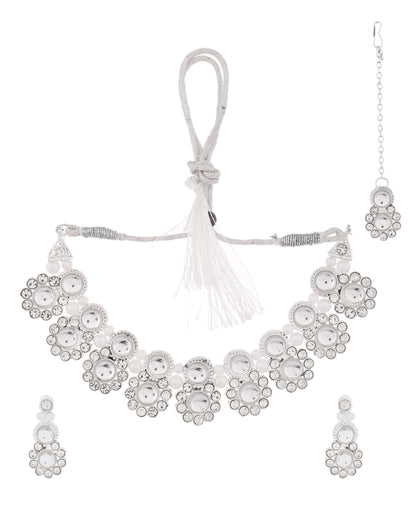 Jewels Nest Oxidized Silver Mirror Choker Necklace Set with Earrings – Boho Tribal Jewellery