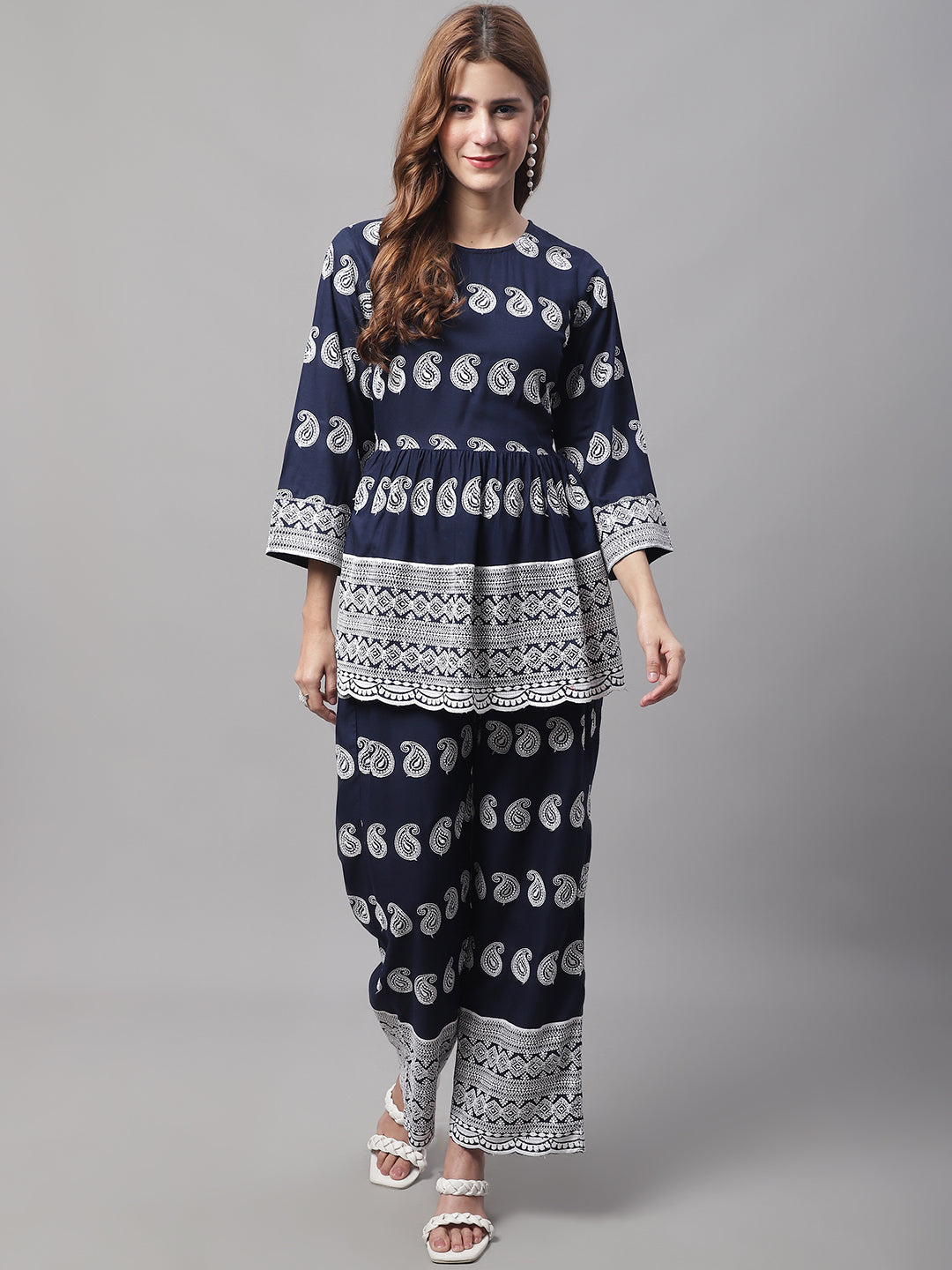 Jainish Women's Embroidered and Sequin work Co-ords - Navy Blue
