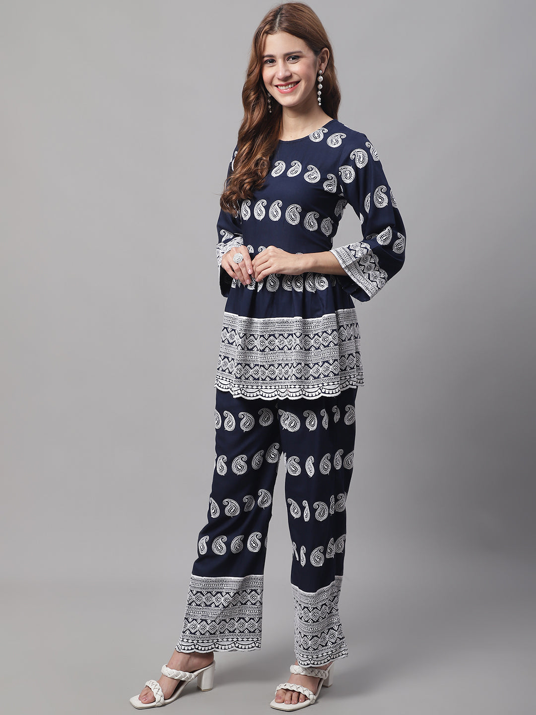 Jainish Women's Embroidered and Sequin work Co-ords - Navy Blue