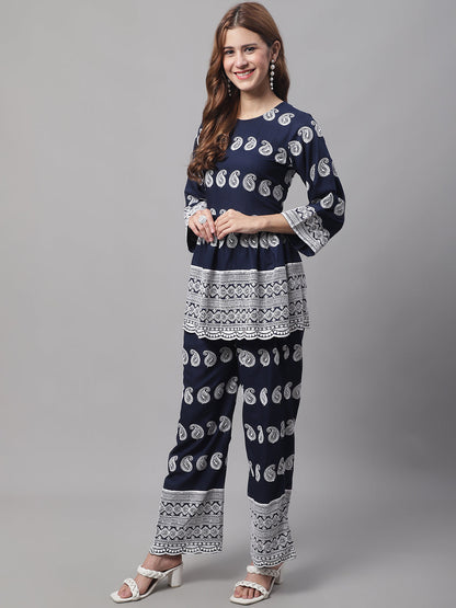 Jainish Women's Embroidered and Sequin work Co-ords - Navy Blue