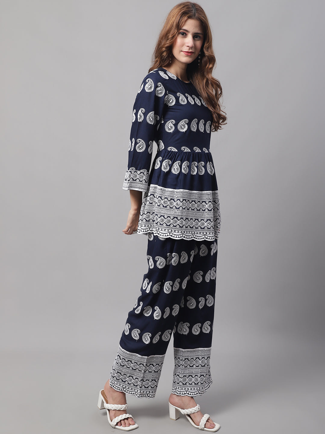 Jainish Women's Embroidered and Sequin work Co-ords - Navy Blue