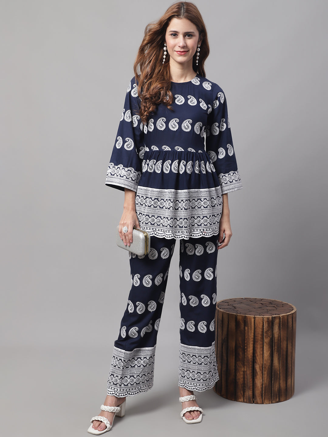 Jainish Women's Embroidered and Sequin work Co-ords - Navy Blue