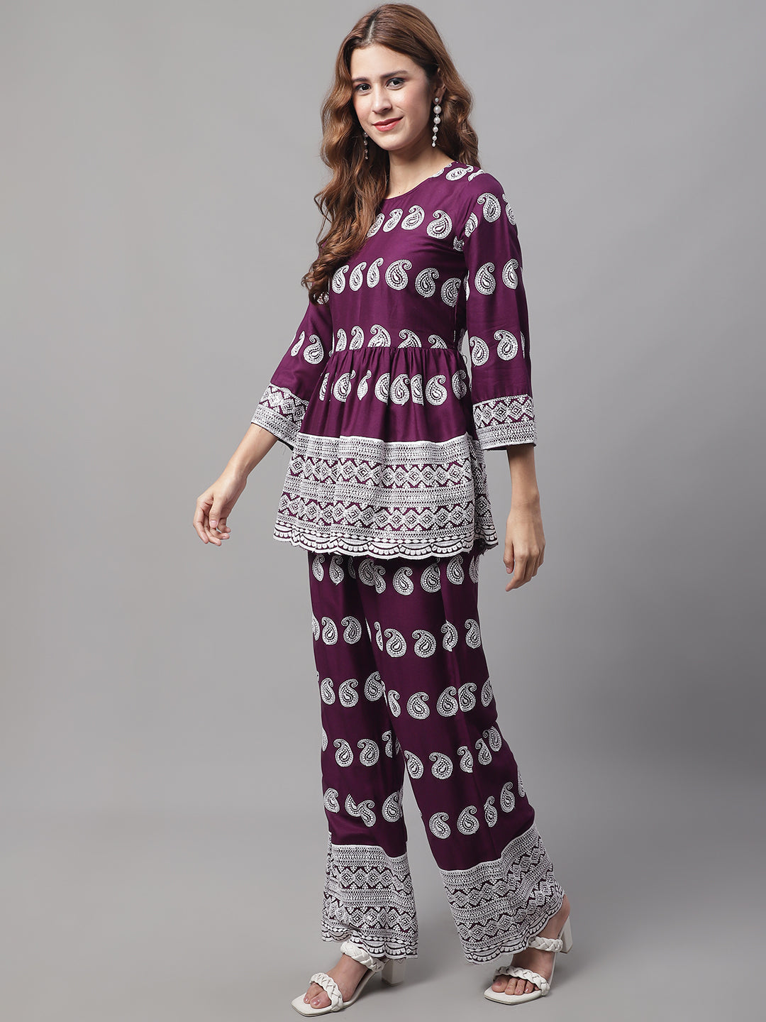 Jainish Women's Embroidered and Sequin work Co-ords - Purple