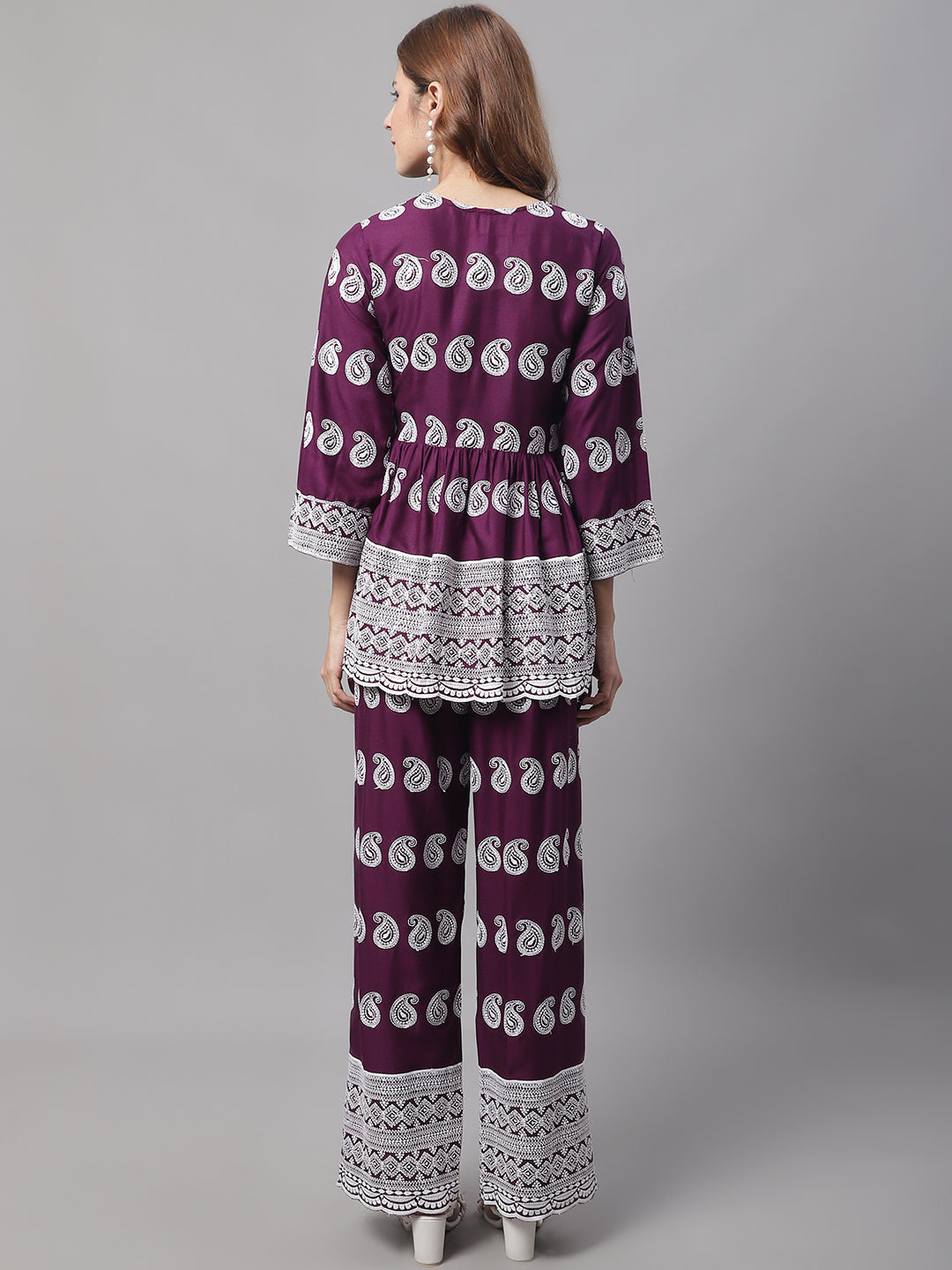 Jainish Women's Embroidered and Sequin work Co-ords - Purple