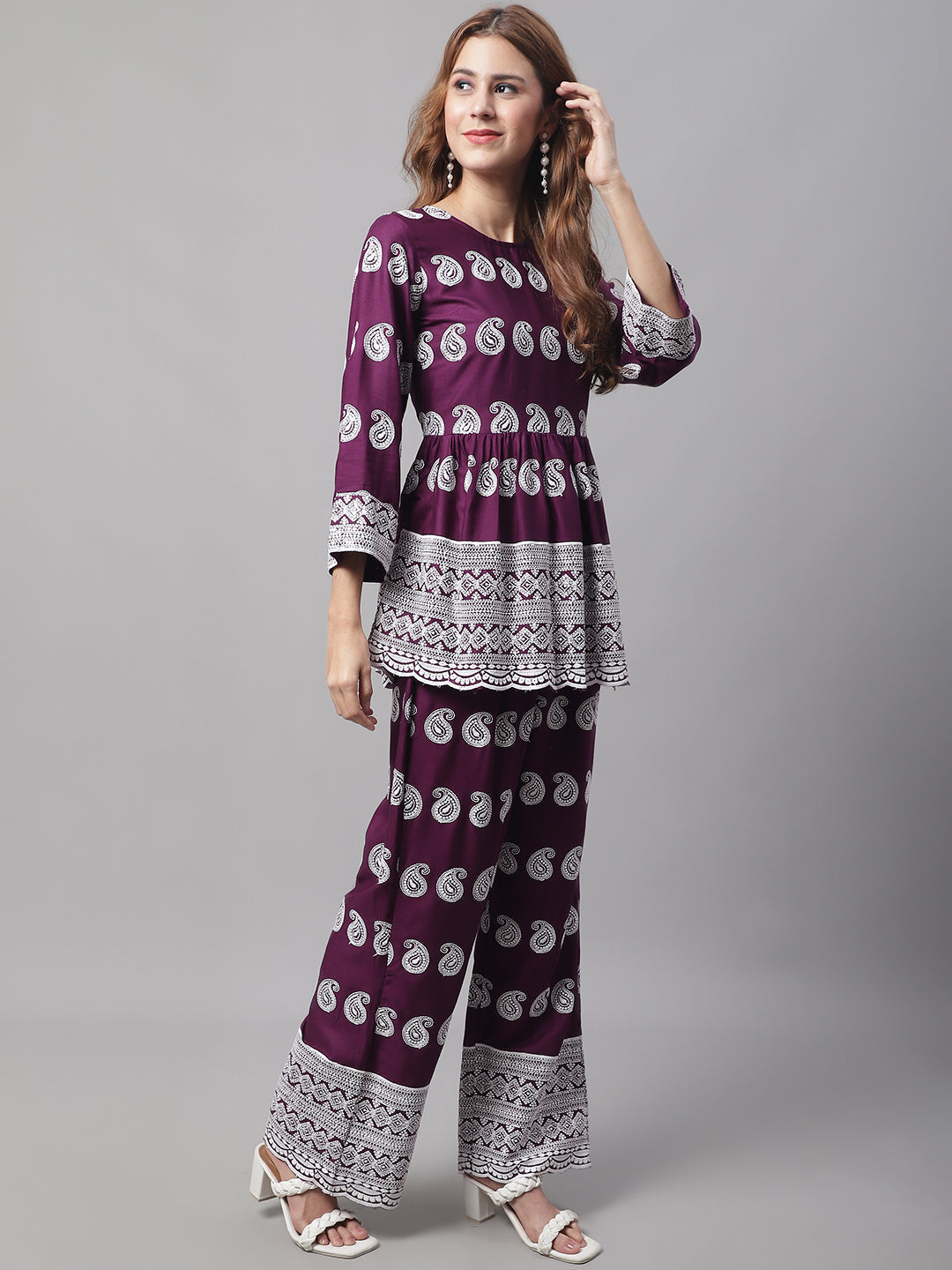 Jainish Women's Embroidered and Sequin work Co-ords - Purple