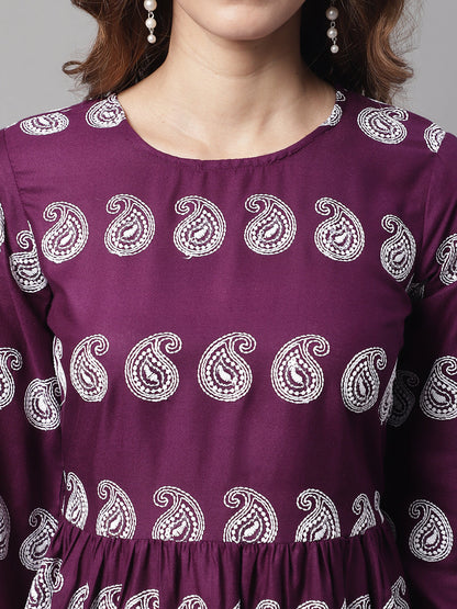 Jainish Women's Embroidered and Sequin work Co-ords - Purple