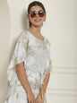 Indian Needle Women's Beige Tie Dye Printed Rayon Kaftan Tunic With Trousers - Beige