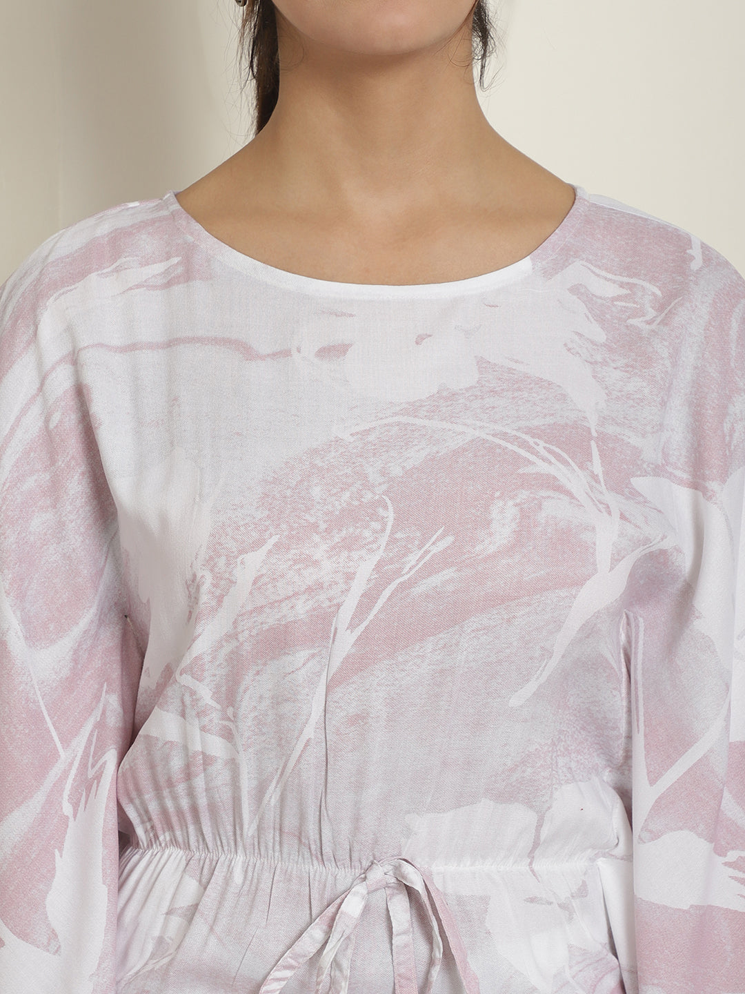 Indian Needle Women's Light-Purple Tie Dye Printed Rayon Kaftan Tunic With Trousers - Light-Purple