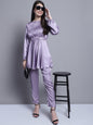 Jainish Women's WoEmbroidered A-line Top and Trouser With Belt - Purple