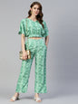 Jainish Women's Green Printed Crop Top With Palazzos