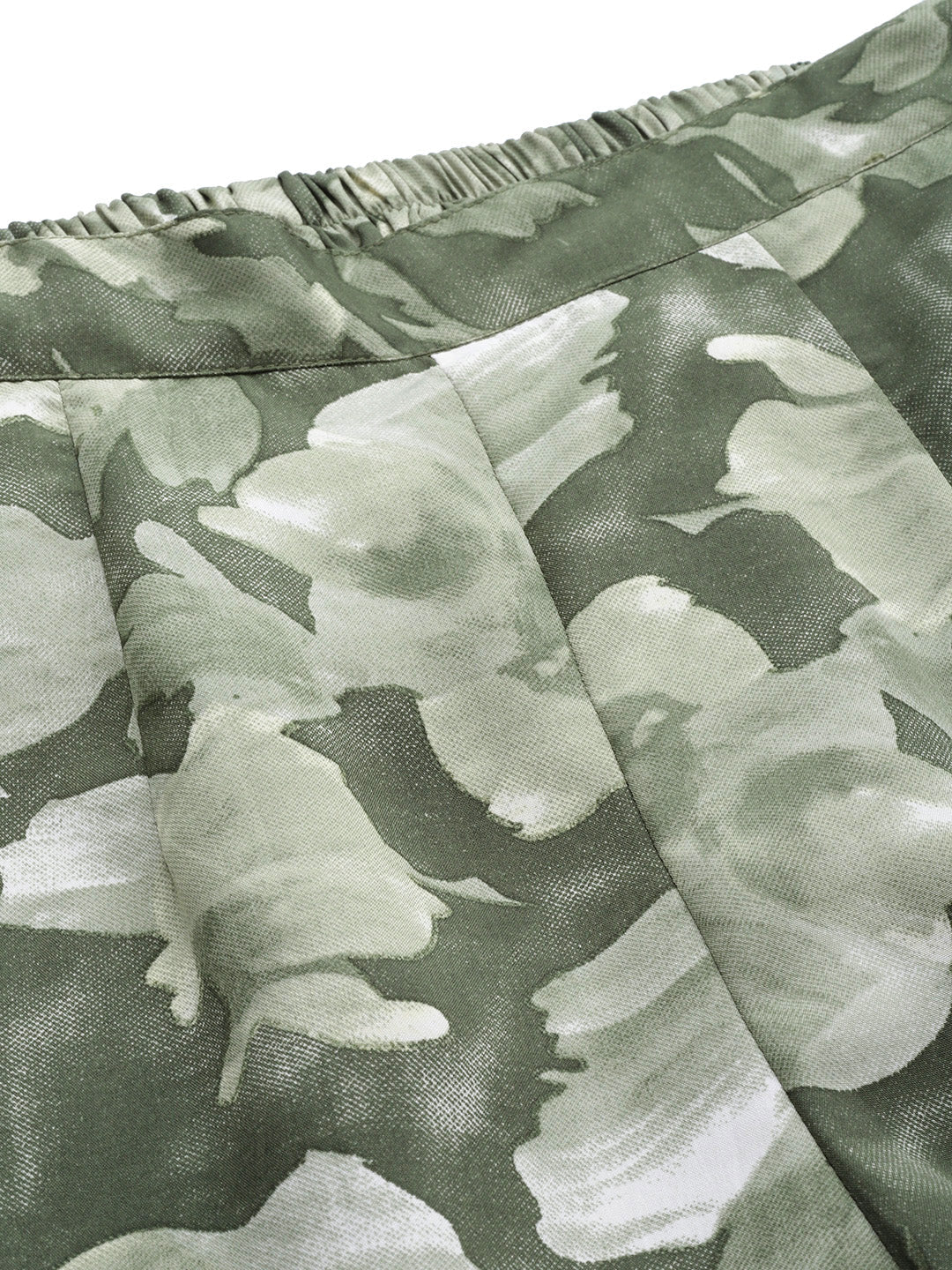 Jainish Women's Olive Green Printed Crop Top With Palazzos