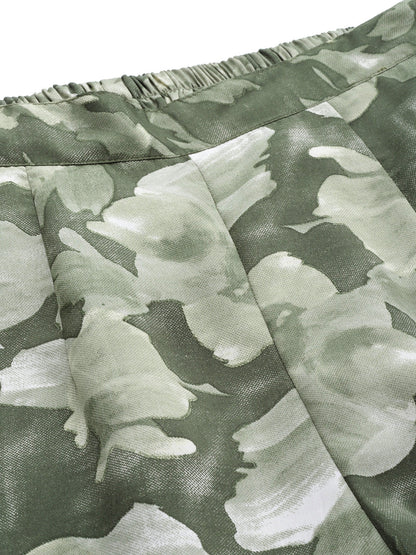 Jainish Women's Olive Green Printed Crop Top With Palazzos