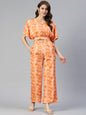Jainish Women's Orange Printed Crop Top With Palazzos