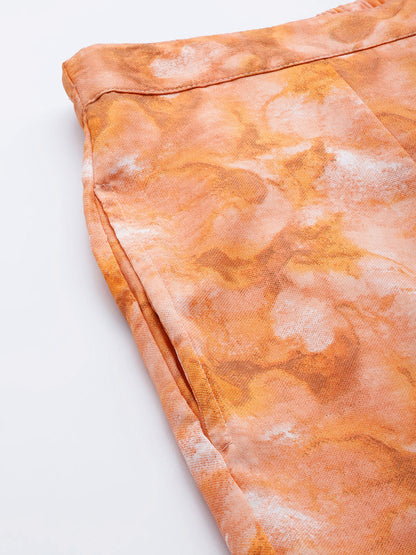 Jainish Women's Orange Printed Crop Top With Palazzos