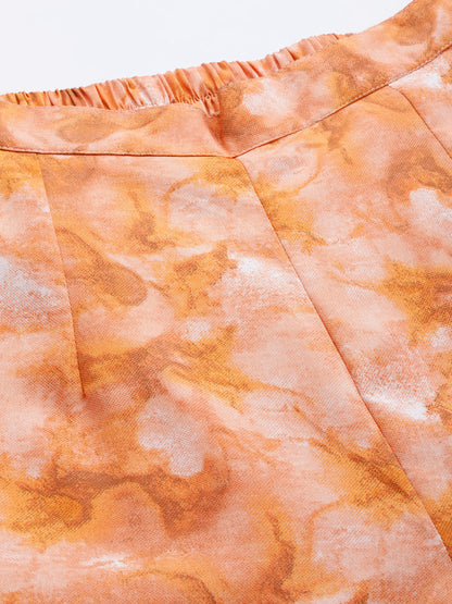 Jainish Women's Orange Printed Crop Top With Palazzos