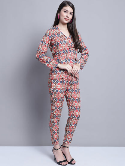 Jainish Women's WoDigital Printed Crop Top and Jacket Set - Red