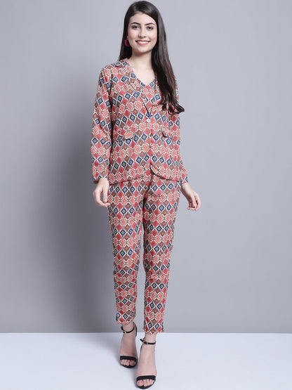 Jainish Women's WoDigital Printed Crop Top and Jacket Set - Red
