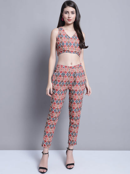 Jainish Women's WoDigital Printed Crop Top and Jacket Set - Red