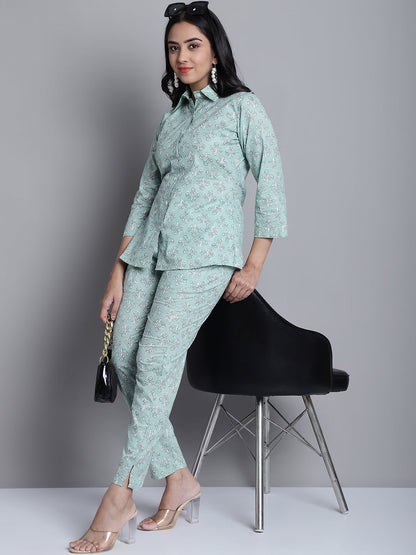 Jainish Women's WoLime Green Printed Shirt and Trouser Co-ords Set