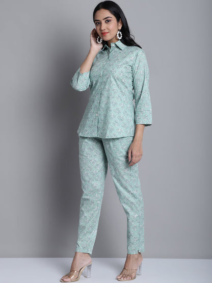 Jainish Women's WoLime Green Printed Shirt and Trouser Co-ords Set