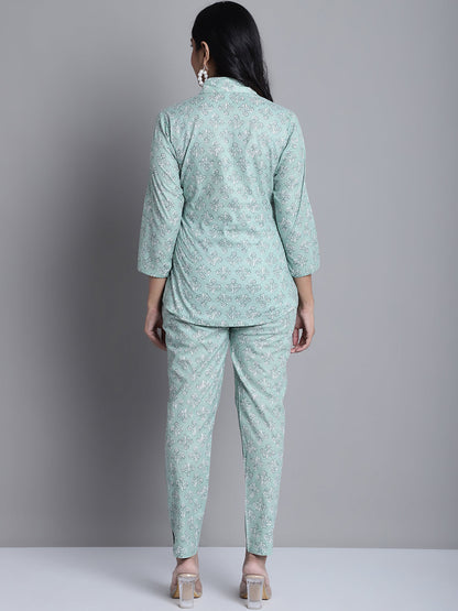 Jainish Women's WoLime Green Printed Shirt and Trouser Co-ords Set