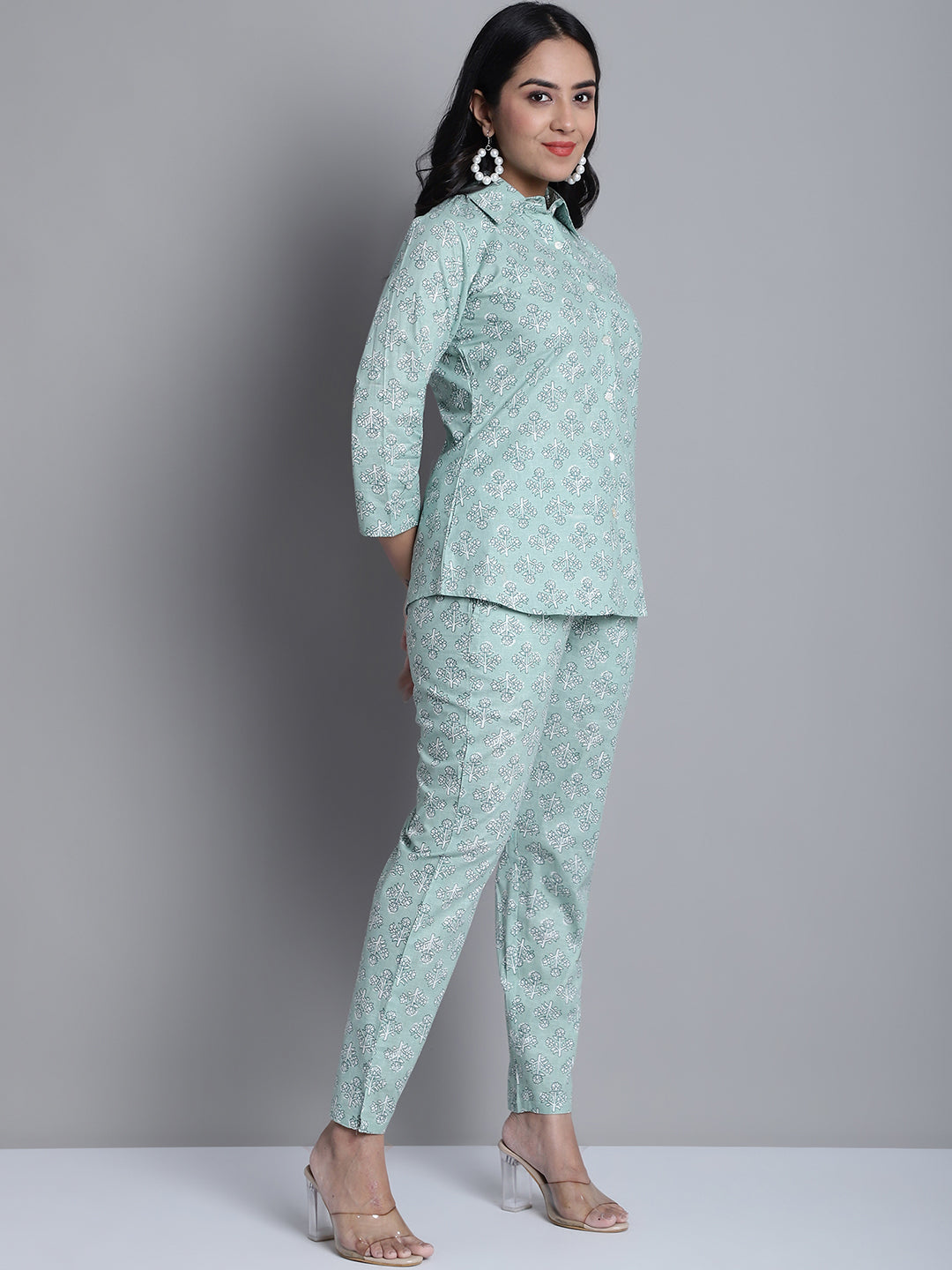 Jainish Women's WoLime Green Printed Shirt and Trouser Co-ords Set