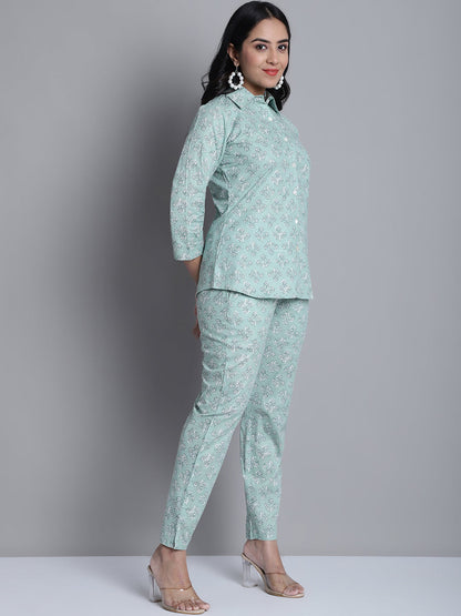 Jainish Women's WoLime Green Printed Shirt and Trouser Co-ords Set