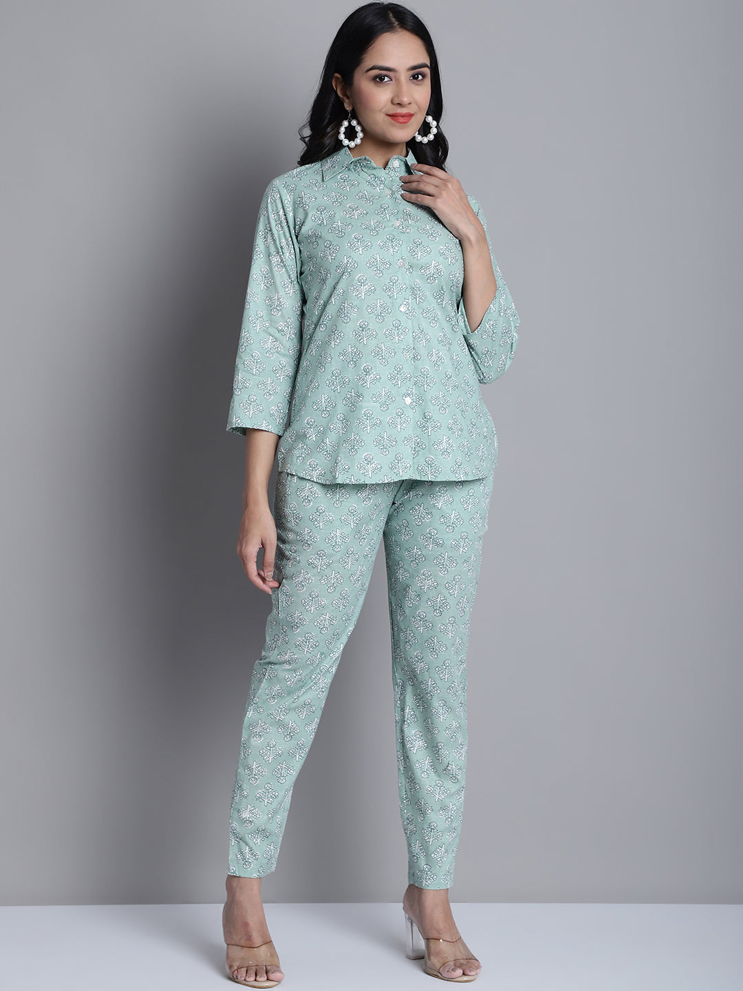 Jainish Women's WoLime Green Printed Shirt and Trouser Co-ords Set