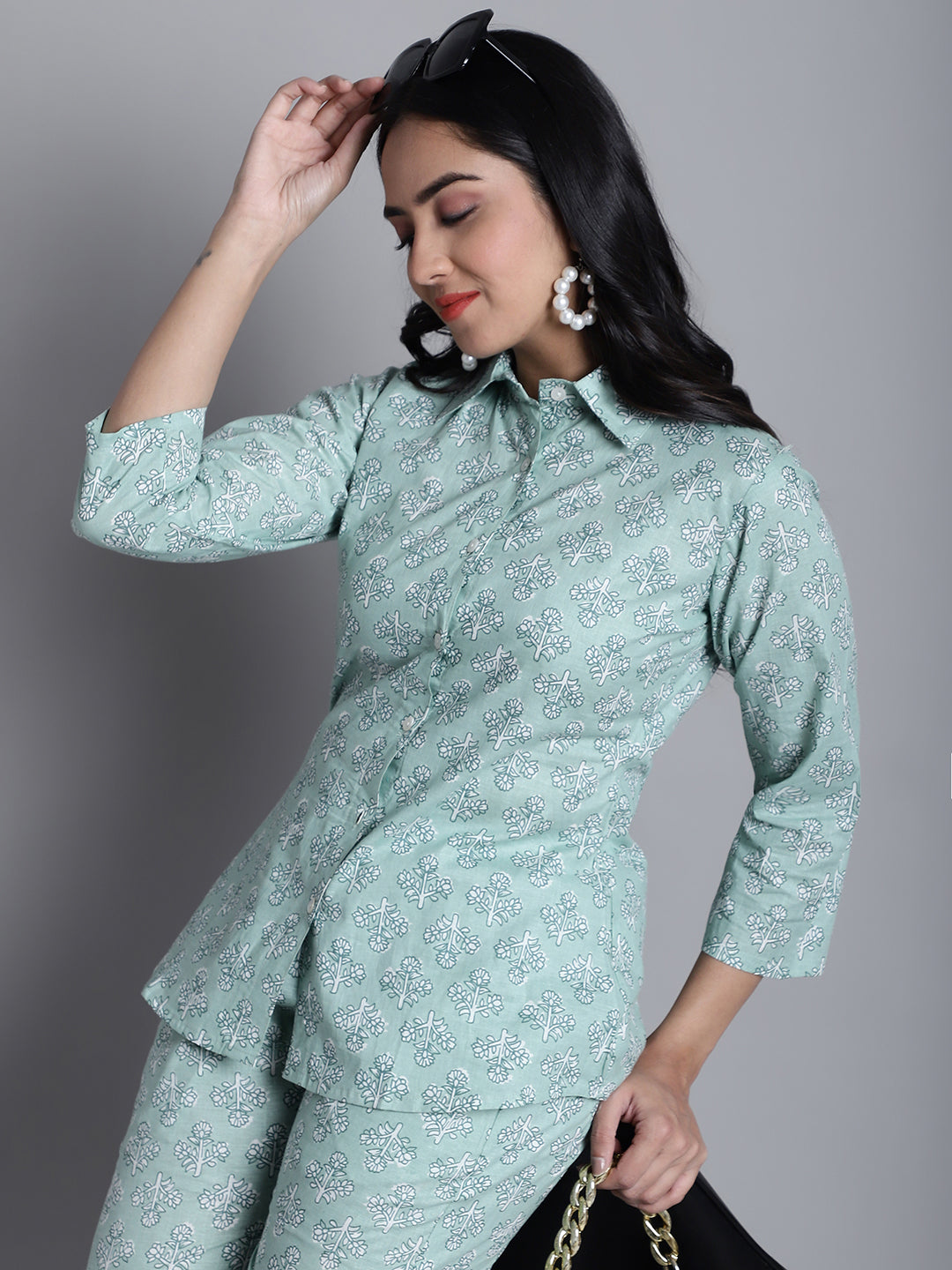 Jainish Women's WoLime Green Printed Shirt and Trouser Co-ords Set