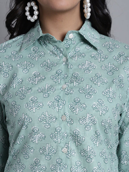 Jainish Women's WoLime Green Printed Shirt and Trouser Co-ords Set