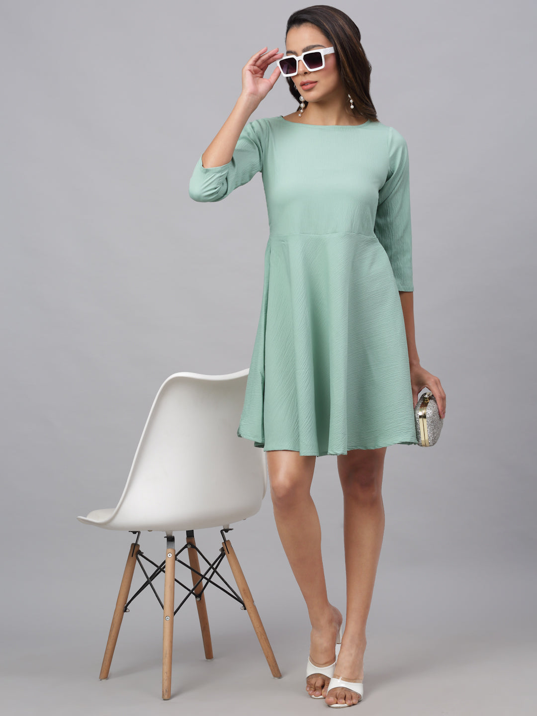 Jainish Women's Green A-Line Dress