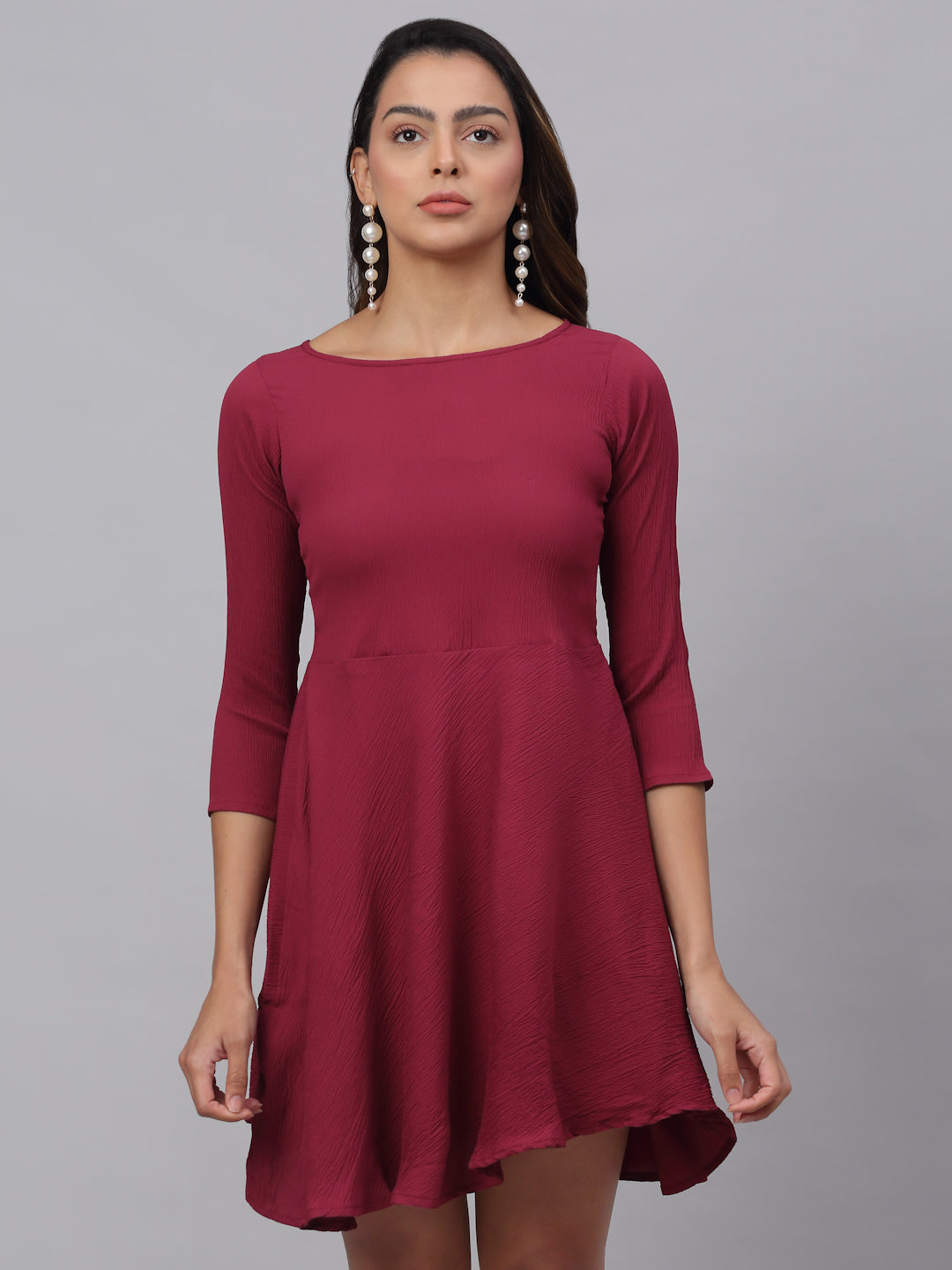Jainish Women's Maroon A-Line Dress
