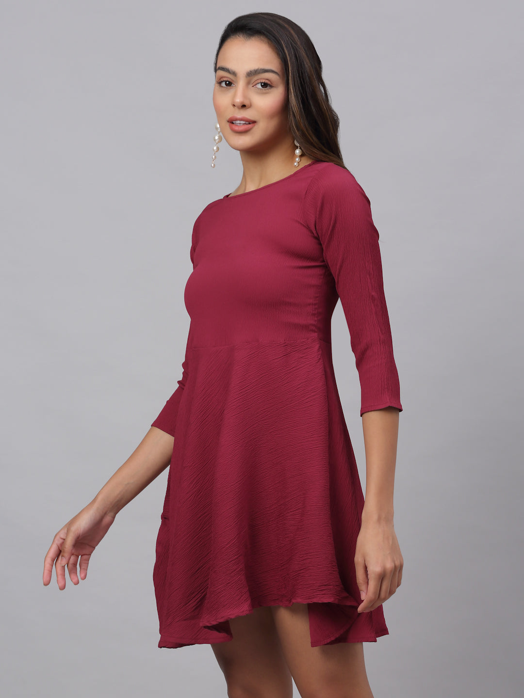 Jainish Women's Maroon A-Line Dress