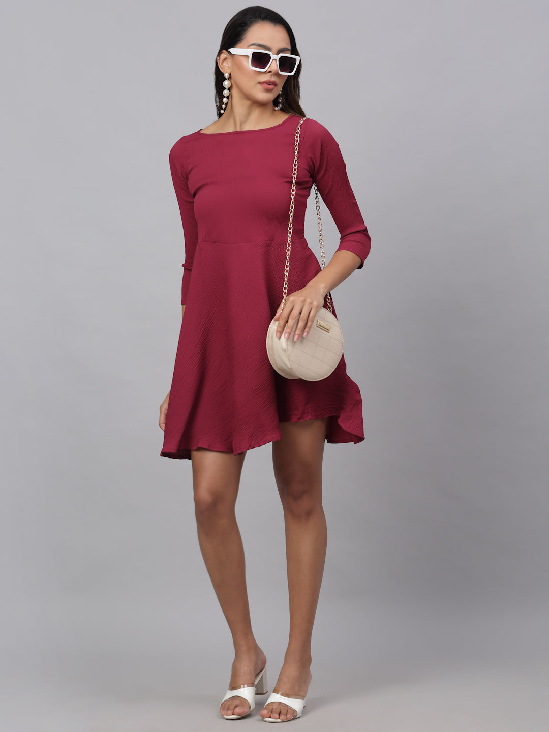 Jainish Women's Maroon A-Line Dress