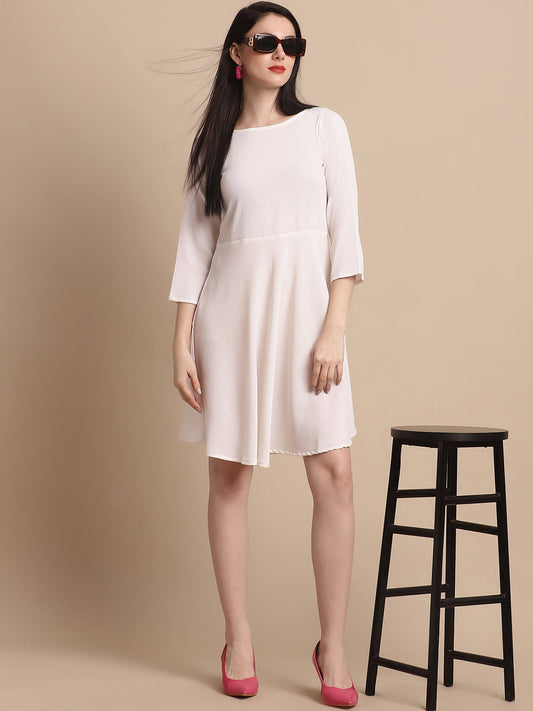 Jainish Women's White Solid A-Line Dress