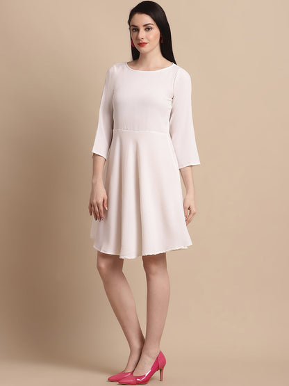Jainish Women's White Solid A-Line Dress