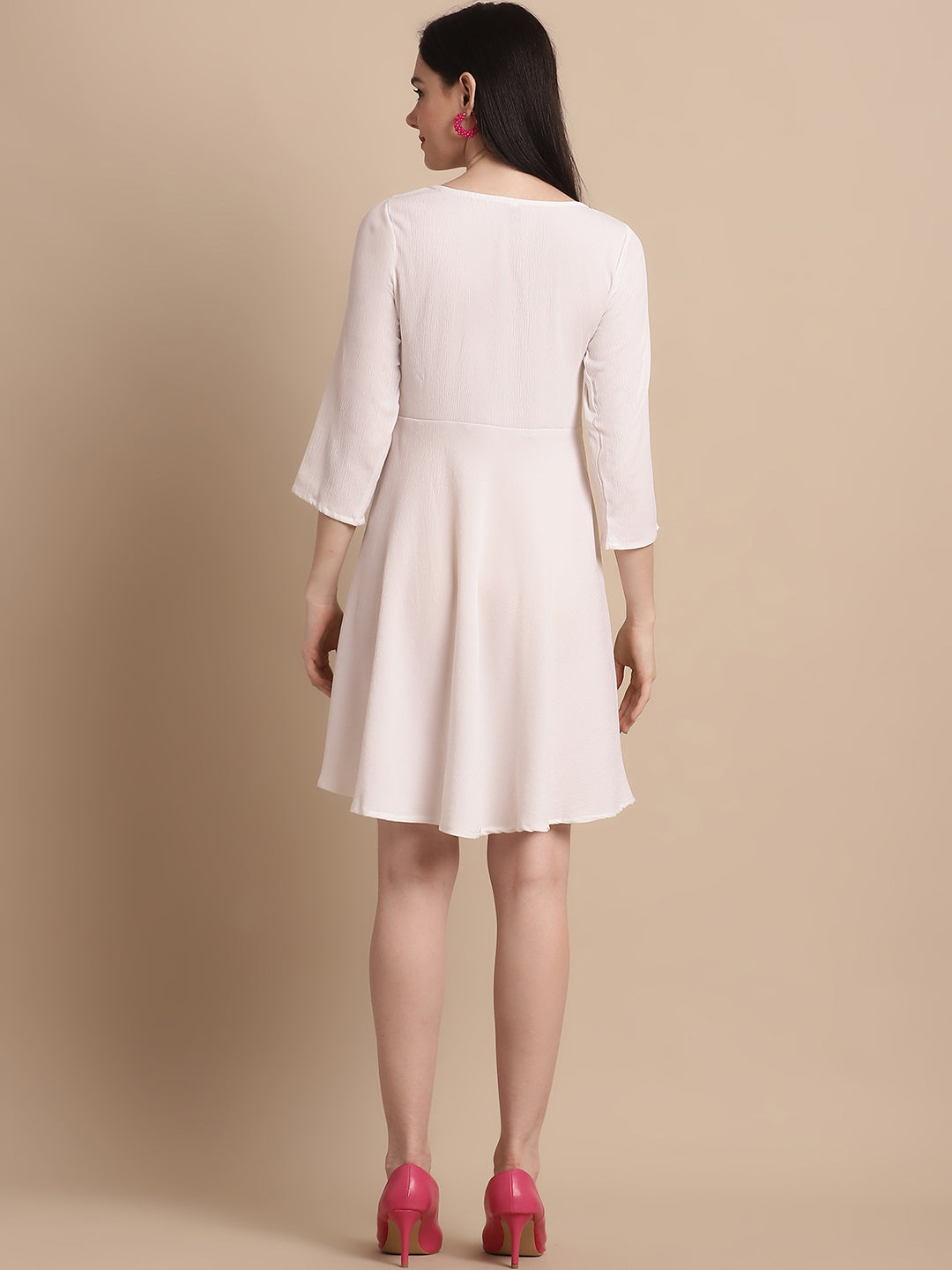 Jainish Women's White Solid A-Line Dress