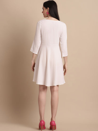 Jainish Women's White Solid A-Line Dress