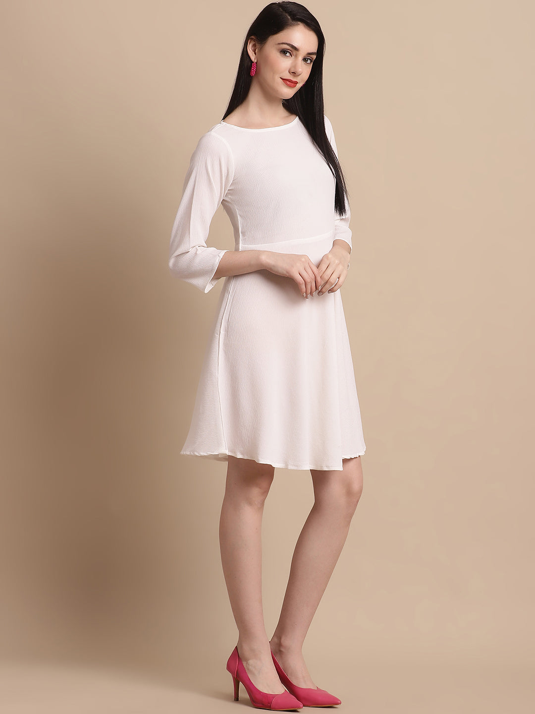 Jainish Women's White Solid A-Line Dress