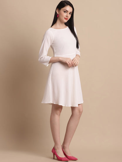Jainish Women's White Solid A-Line Dress
