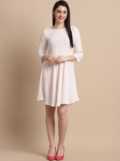 Jainish Women's White Solid A-Line Dress