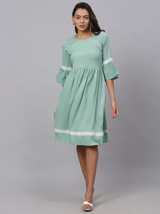 Jainish Women's Green Solid Fit & Flare Dress